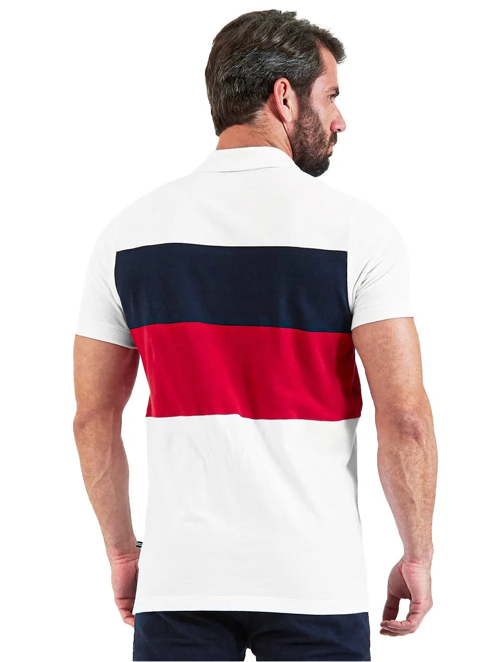 Polo Nautica Masculina Piquet Colorblock Light Sail Branca/Marinho/Vermelha