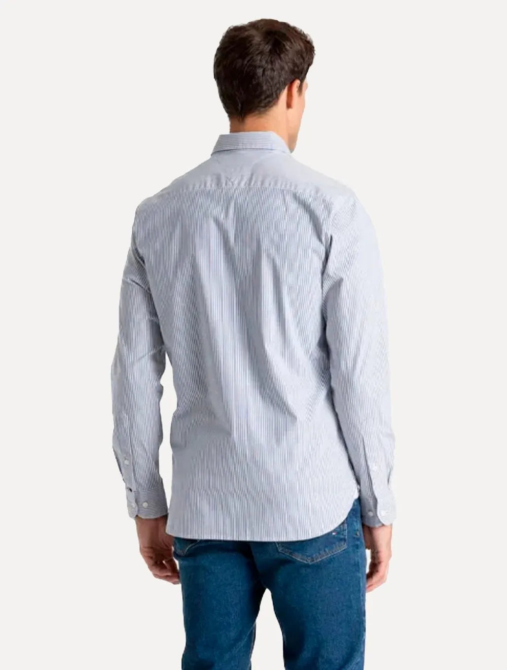 Camisa Tommy Hilfiger Masculina Regular Striped Poplin Azul Médio