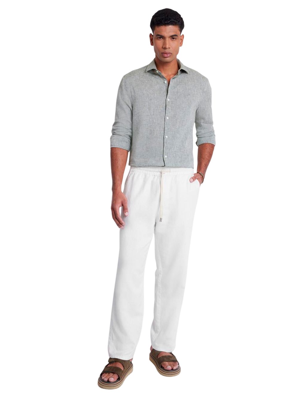 Camisa Aramis Masculina Slim Linho Algodão Verde Militar Mescla