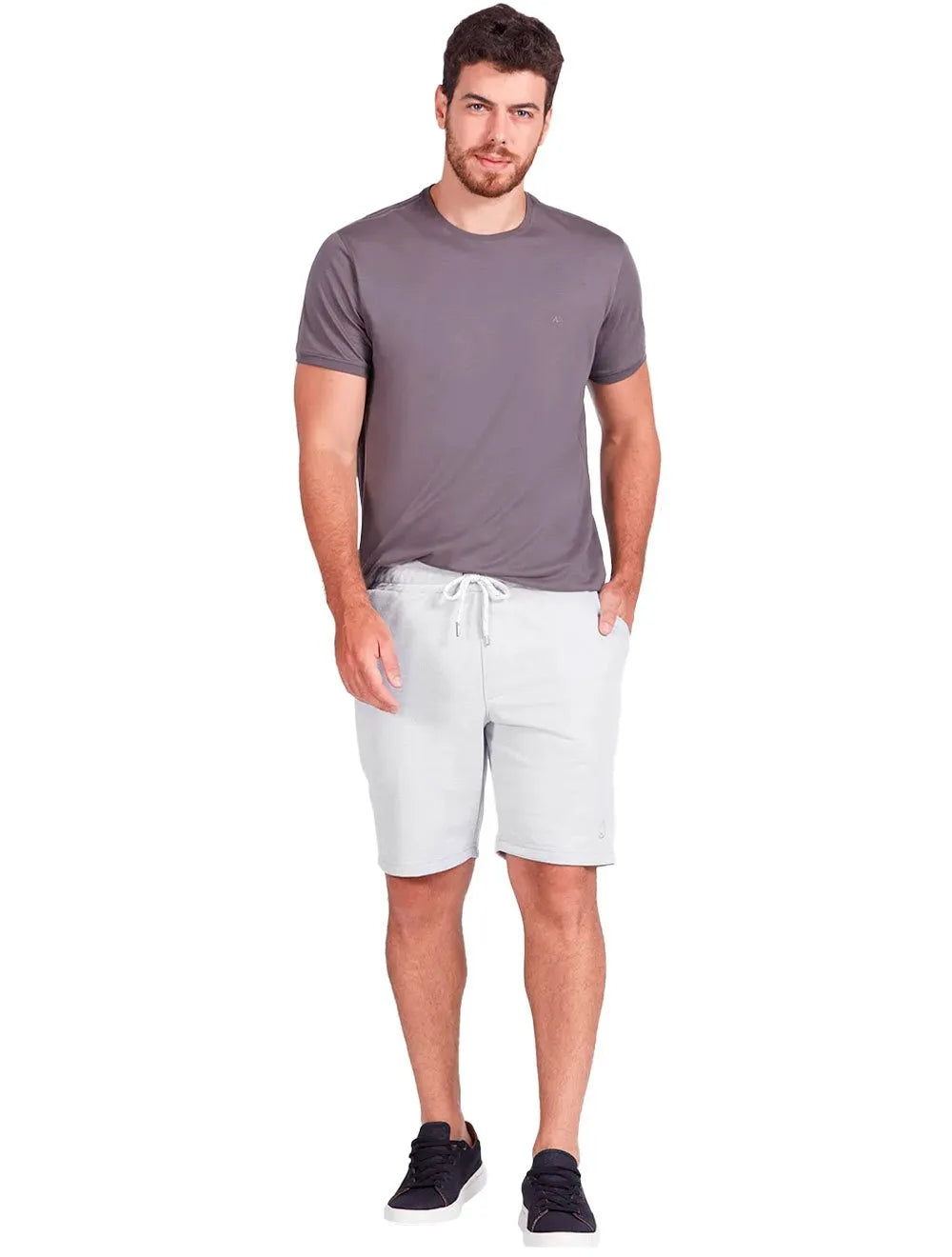 Bermuda Aramis Masculina Moletom Sport Recortes Cinza Claro