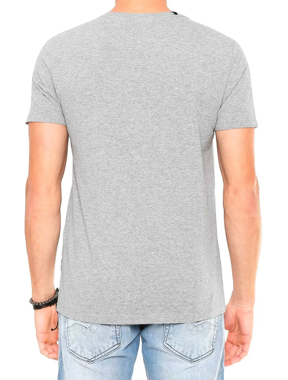 Camiseta Replay Masculina Stamp Silk Red Logo Cinza Mescla