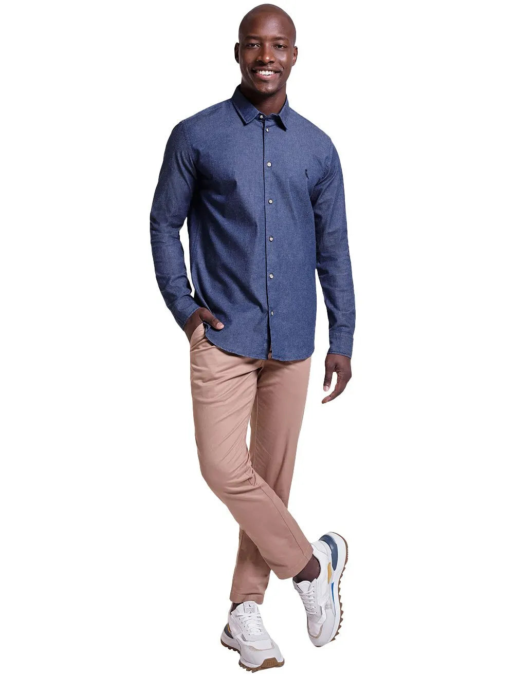 Camisa Reserva Masculina Casual Enxuto Jeans Azul Índigo