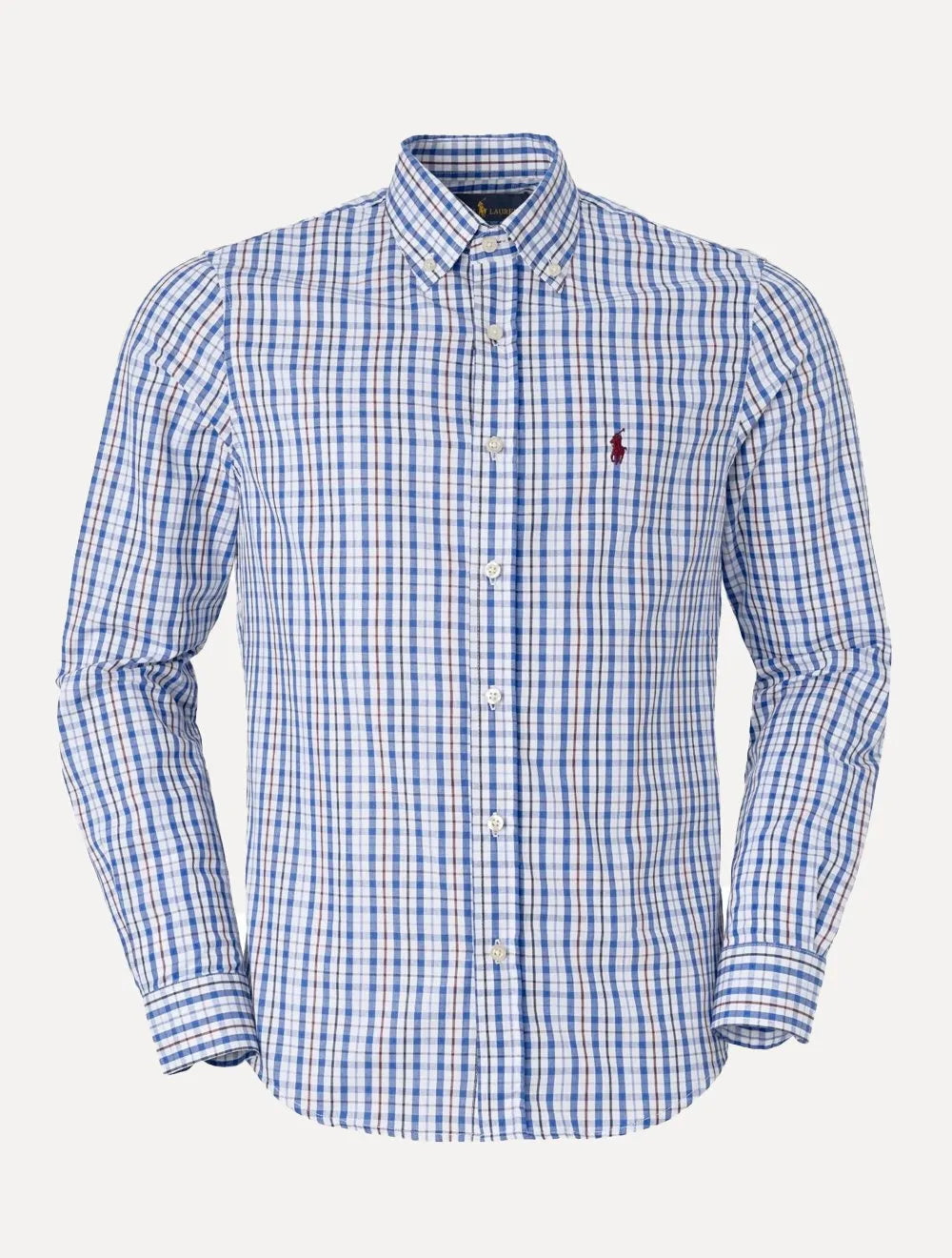 Camisa Ralph Lauren Masculina Custom Fit Atenas Xadrez Azul Royal/Branca
