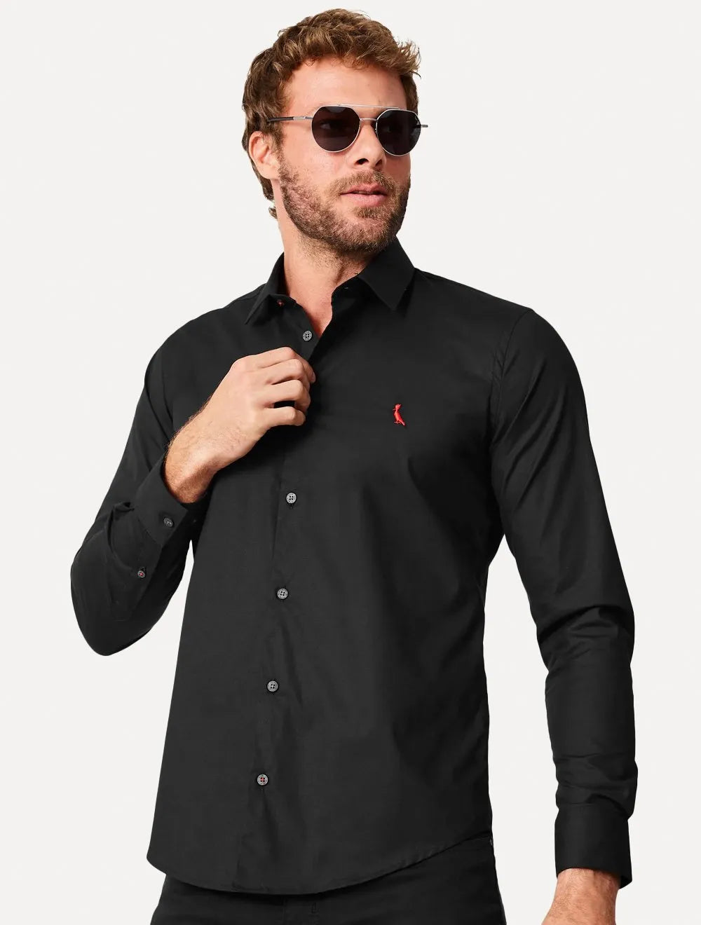Camisa Reserva Masculina Casual Stretch Enxuto Preta