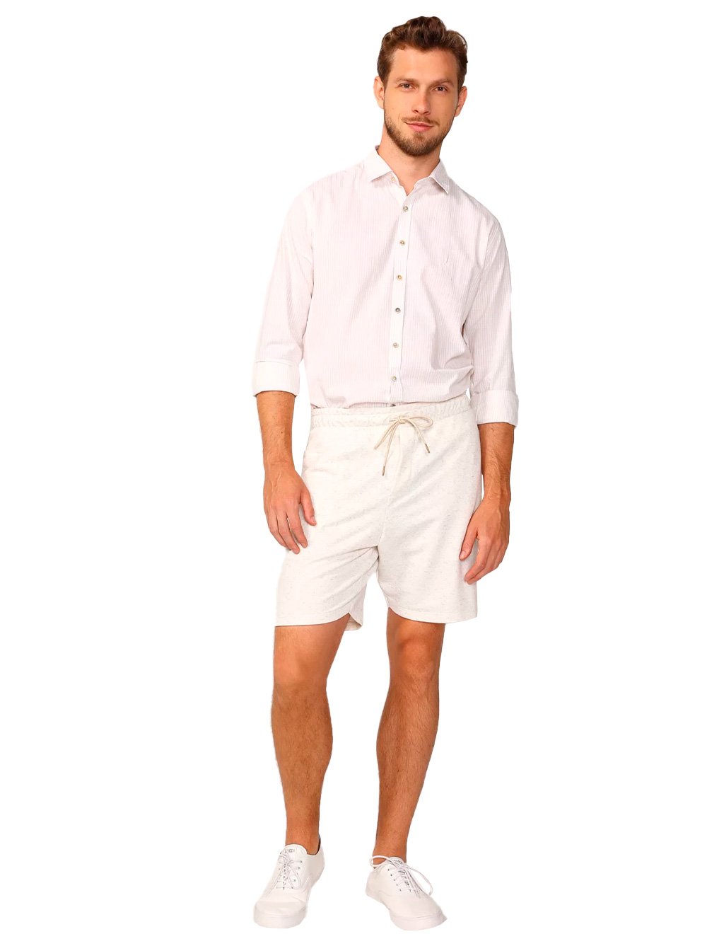 Bermuda Dudalina Masculina Moletom Linho Cordão Areia Mescla