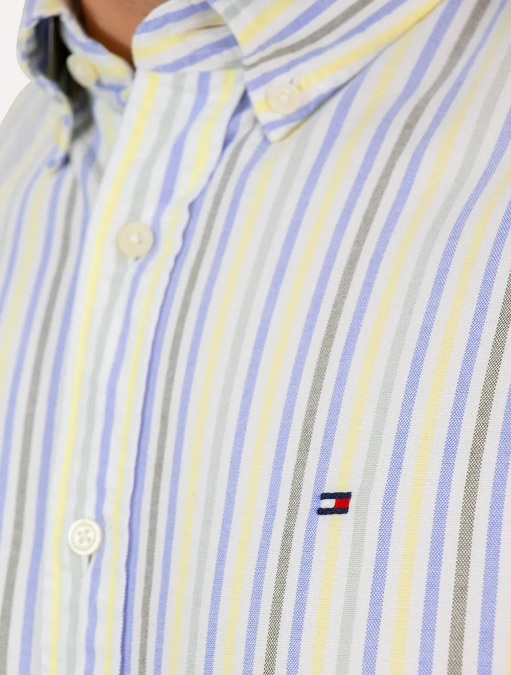 Camisa Tommy Hilfiger Masculina Manga Curta Regular Oxford Multi Stripes Amarela
