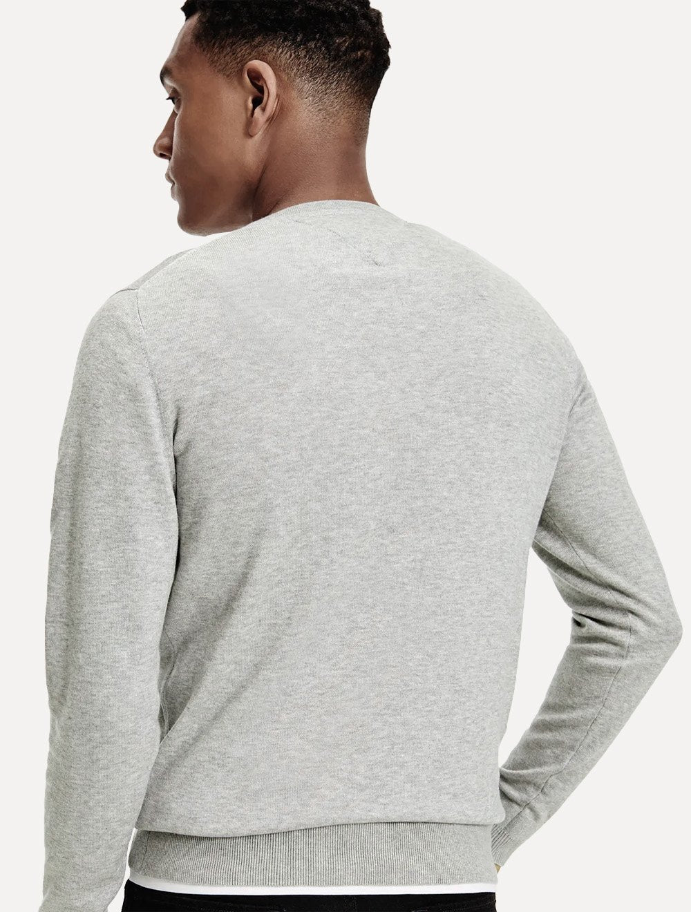 Suéter Tommy Hilfiger Masculino Essential Cotton V-Neck Cinza Claro