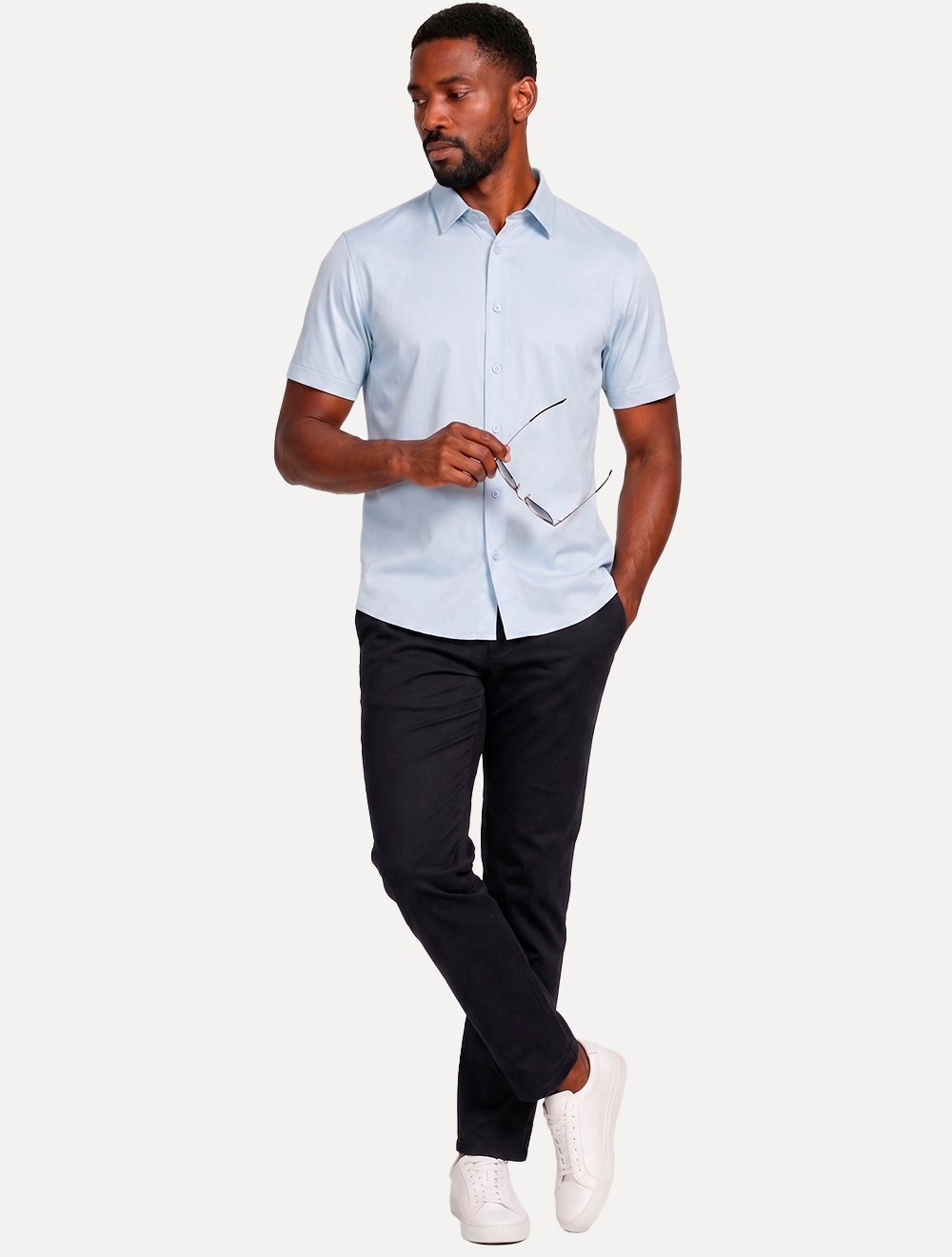 Camisa Aramis Masculina Manga Curta Slim Cetim Hudson Azul Clara