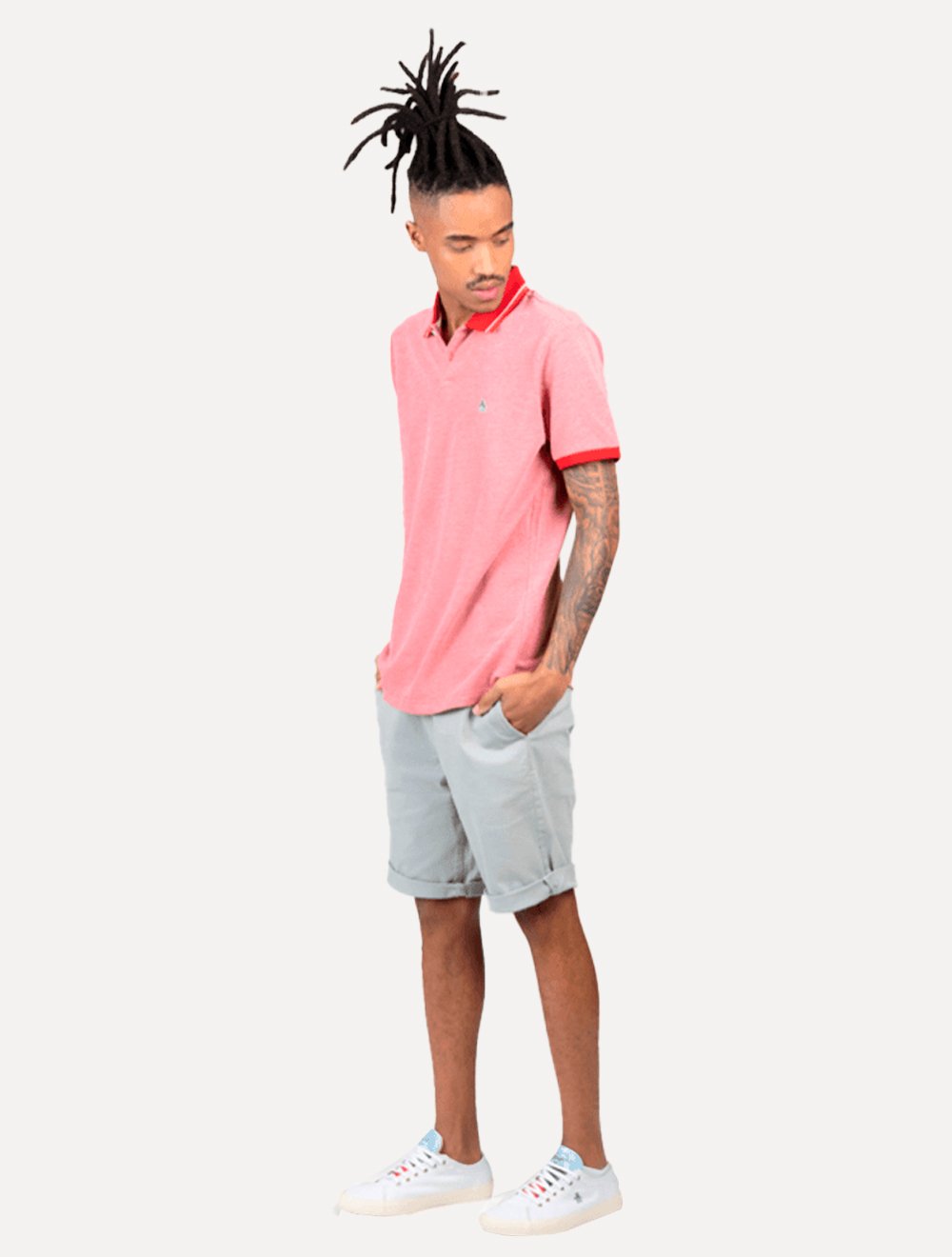 Polo Original Penguin Masculina Piquet Friso Patch Vermelho Mescla