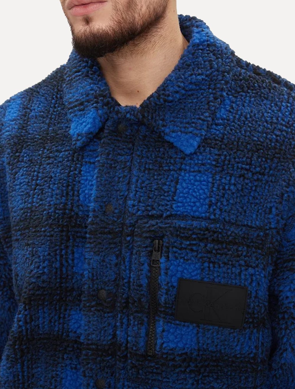 Jaqueta Calvin Klein Jeans Sherpa Overshirt Xadrez Azul Escuro