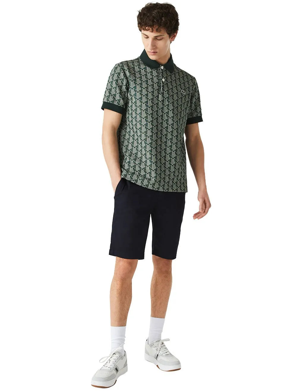 Bermuda Lacoste Masculina Sarja Slim Cotton Stretch Azul Escuro