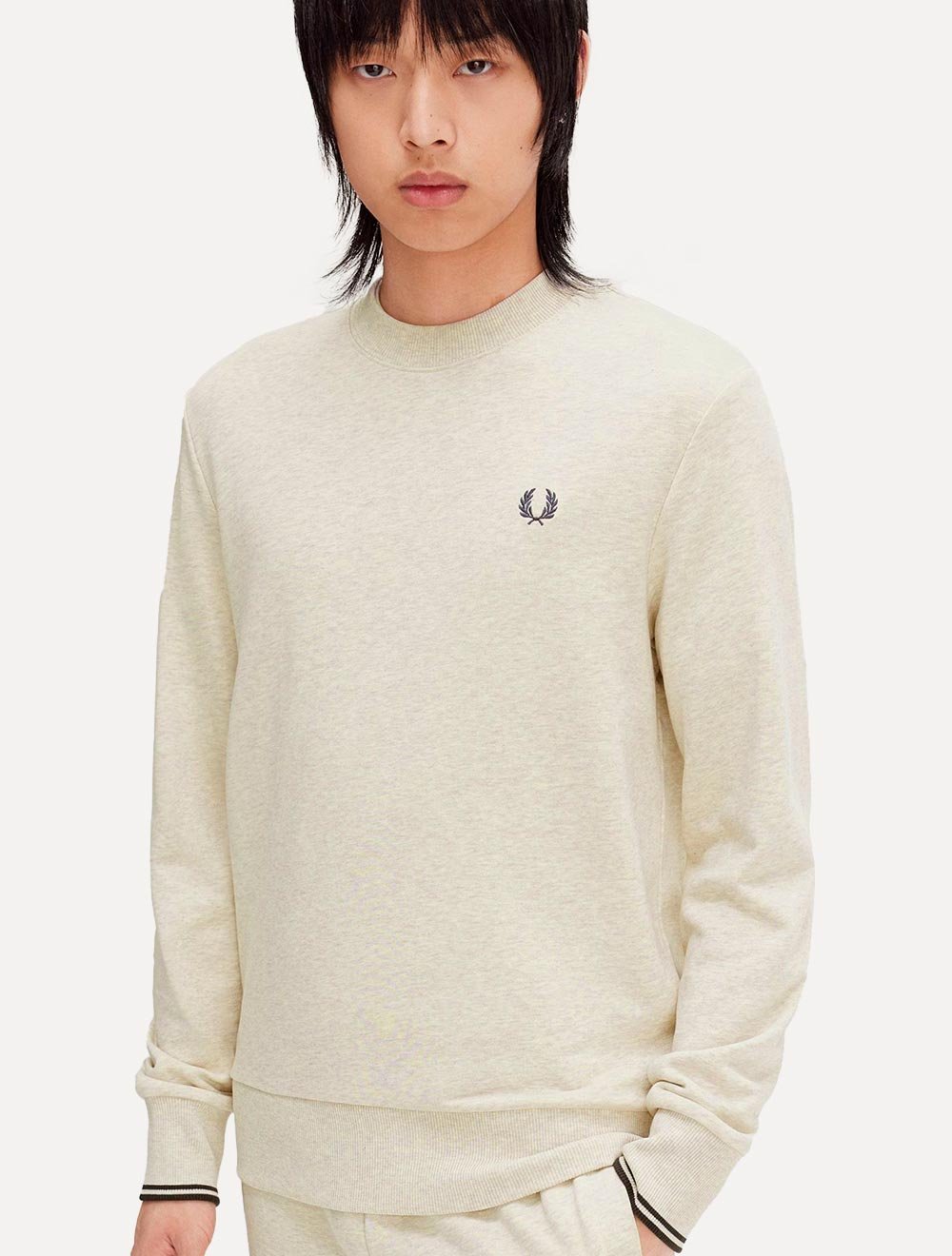 Moletom Fred Perry Masculino Crewneck Laurel Off-White Mescla
