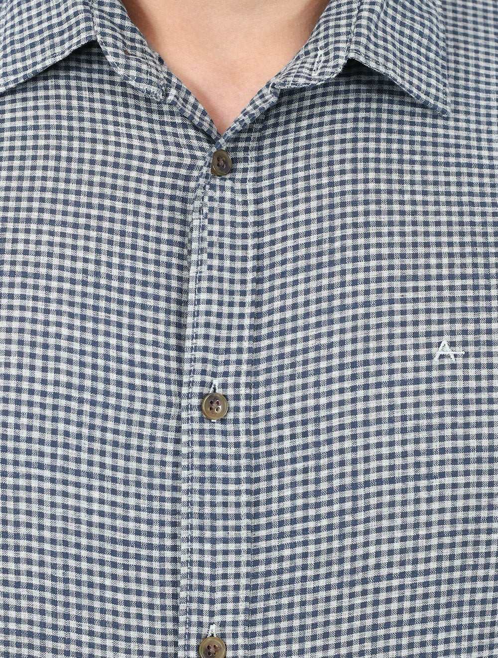 Camisa Aramis Masculina Regular Mini Xadrez Mescla Azul/Cinza