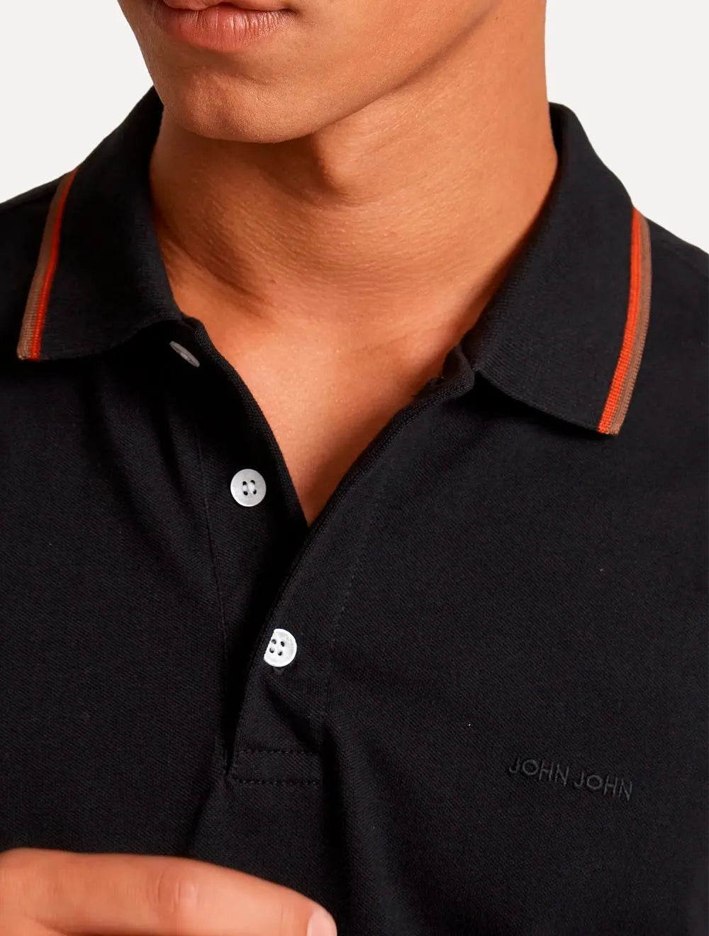 Polo John John Masculina Red Two Lines Preta