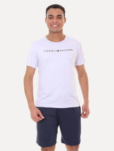 Pijama Tommy Hilfiger Masculino Manga Curta Short Essentials Set Branco/Marinho