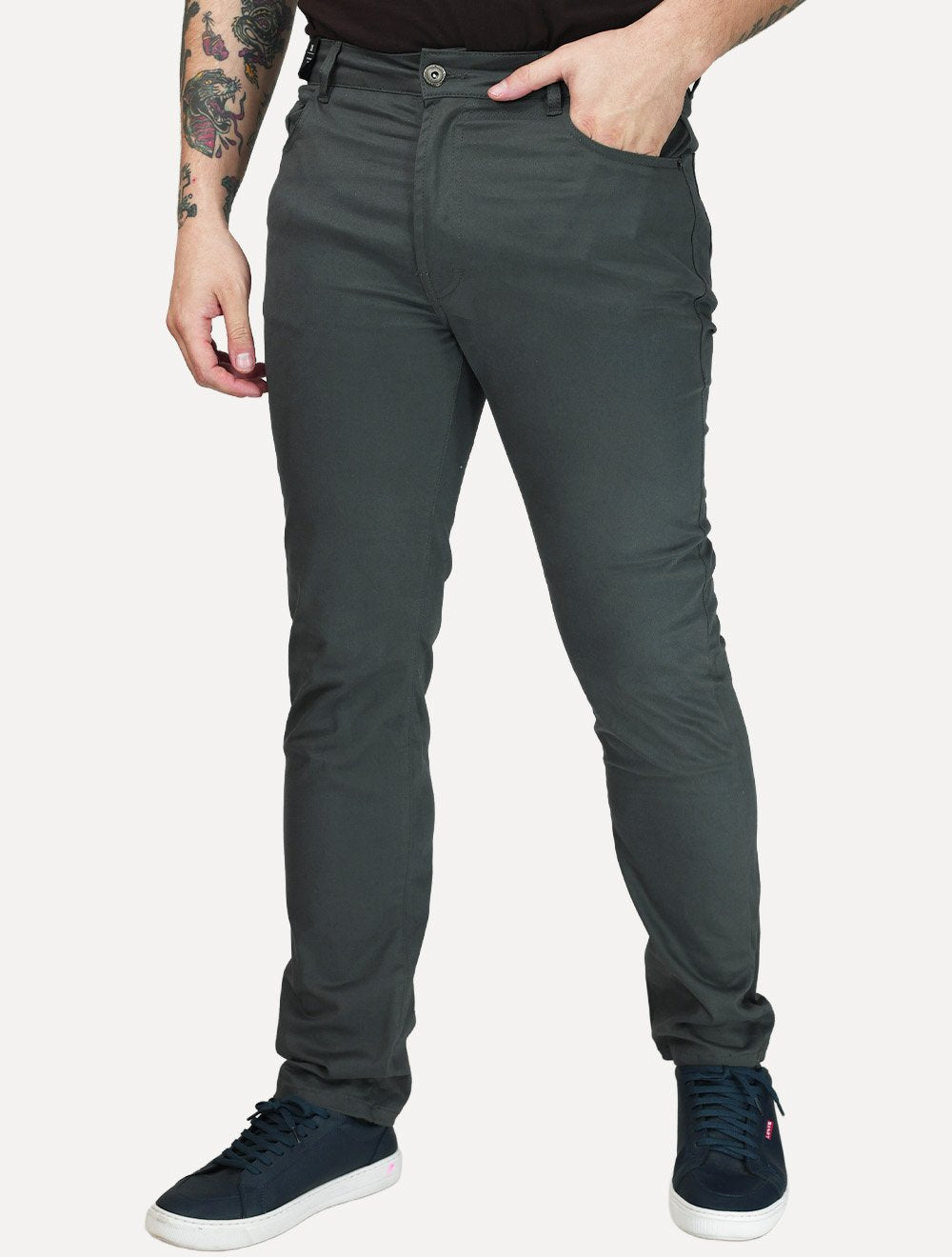 Calça Ellus Masculina Sarja Slim Color Twill Power Chumbo