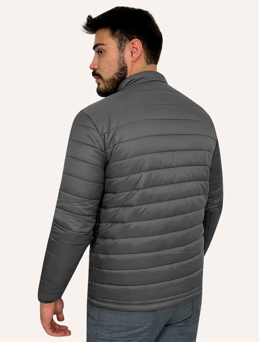 Jaqueta King & Joe Masculina Nylon Puffer Gola Cinza