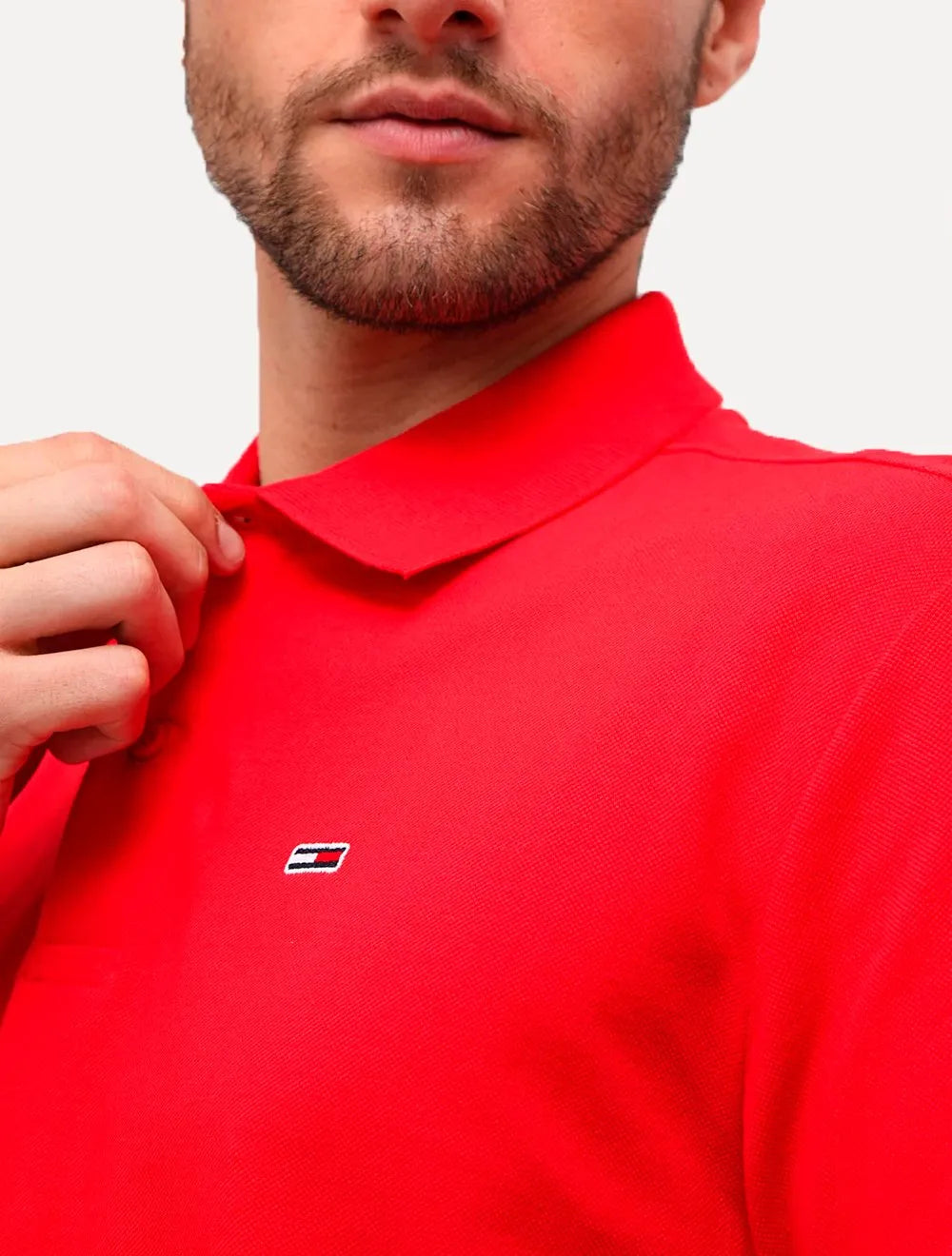 Polo Tommy Jeans Masculina Slim Piquet Flag Placket Vermelha