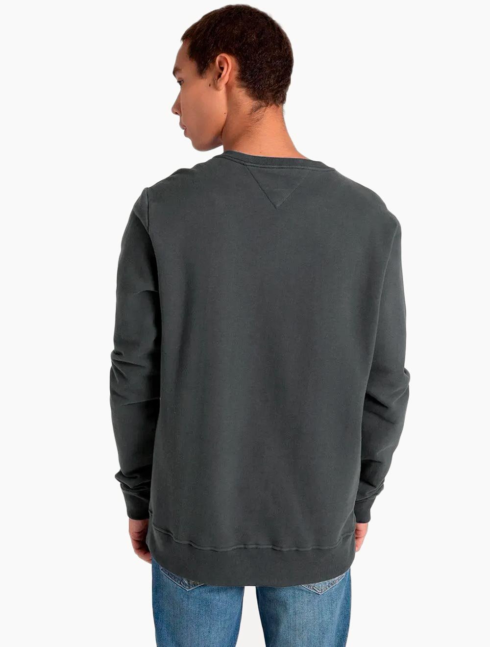 Moletom Tommy Jeans Masculino Fleece Flag Crewneck Chumbo