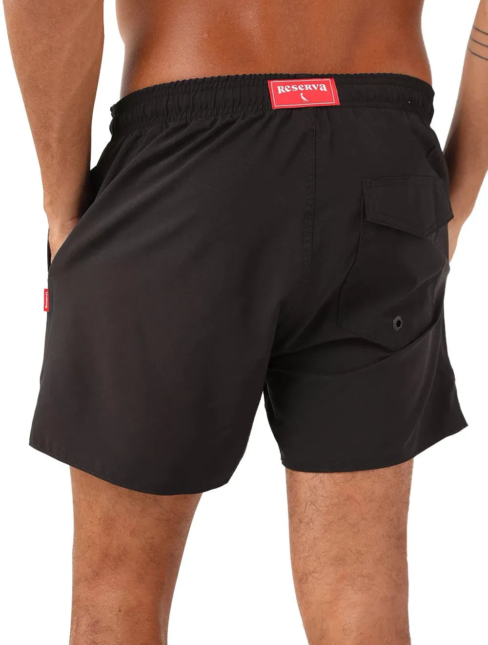 Short Reserva D'Água Beachwear Liso Tag Lateral Preto