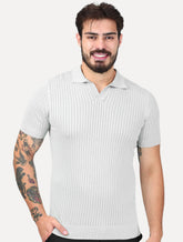 Tricô Dixen Manga Curta Gola Polo Cinza