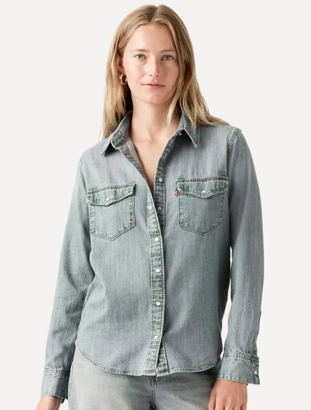 Camisa Levis Masculina Jeans Manga Curta Relaxed Fit Western Stoned Cinza