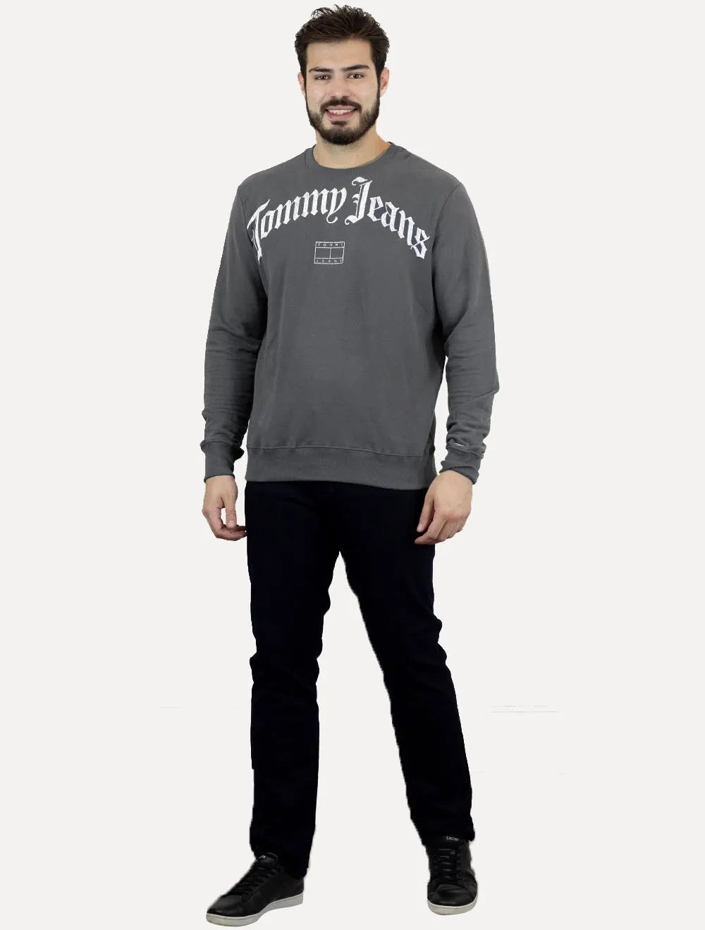 Moletom Tommy Jeans Masculino Regular Crewneck Grunge Logo Grafite