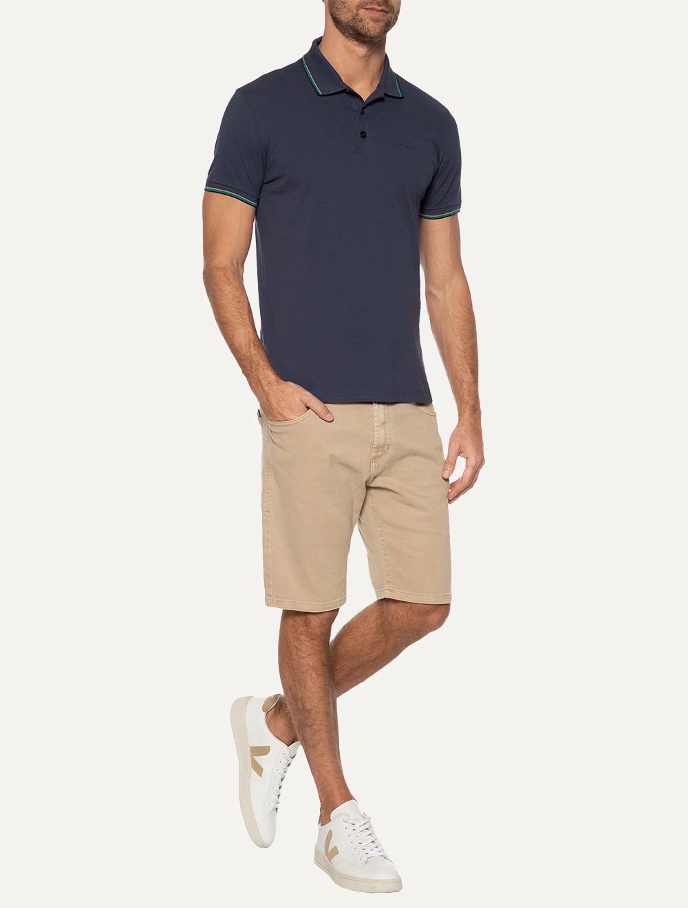 Polo Ellus Masculina Piquet Classic Easa Friso Azul Marinho