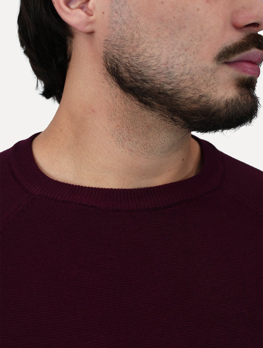 Suéter Dixen Masculina Tricot Manga Longa Raglan Gola Careca Bordô