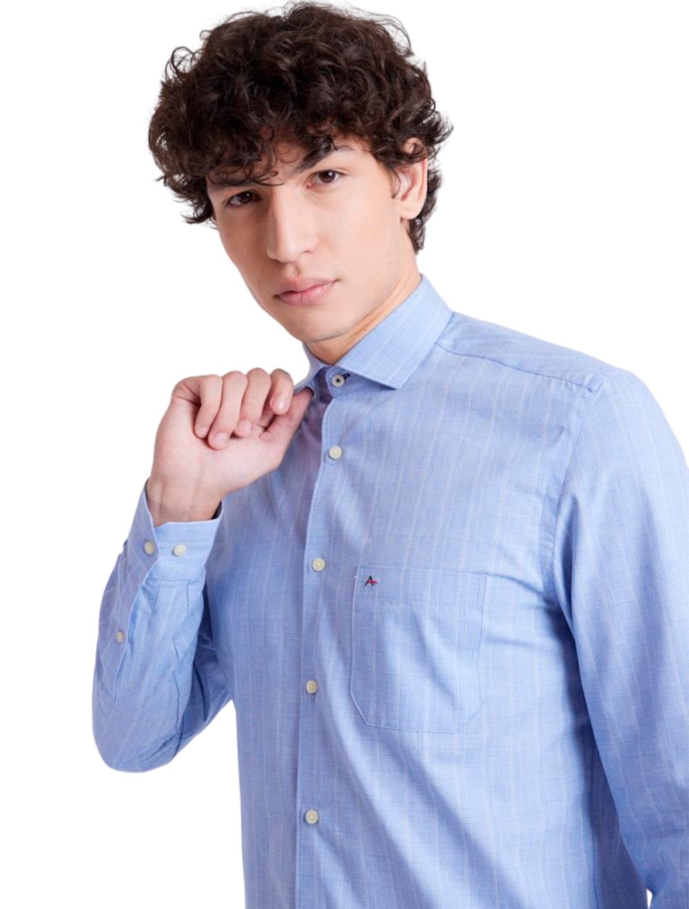 Camisa Aramis Masculina Regular Pocket Tricoline Quadri Xadrez Azul
