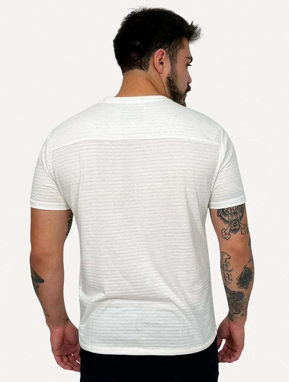 Camiseta King & Joe Masculina Linho Slim Pocket Off-White