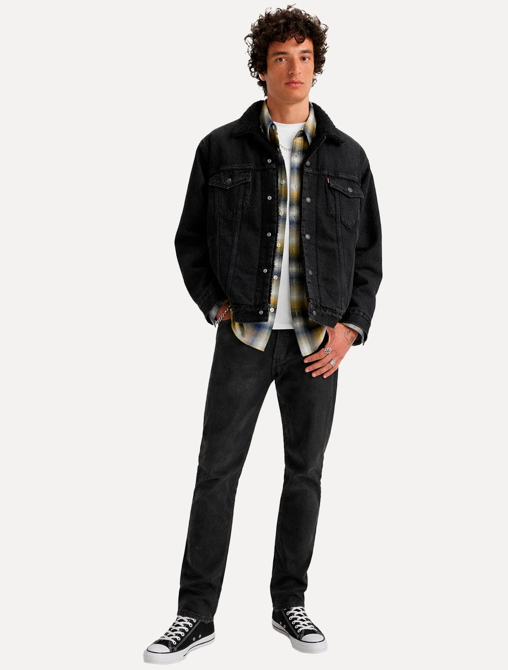 Jaqueta Levis Jeans Masculina Trucker Relaxed Sherpa Preta