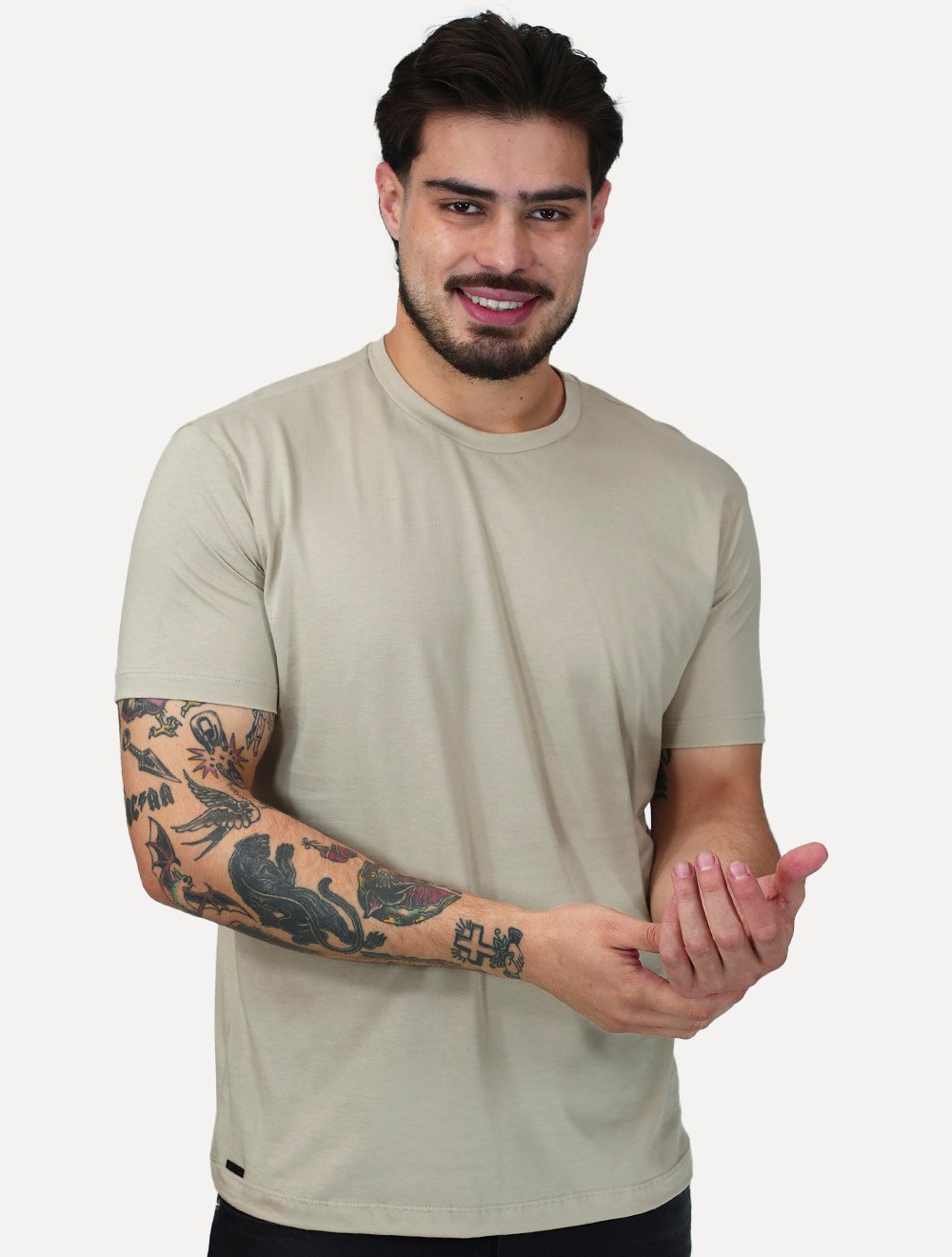 Camiseta K&J Black Masculina Slim Pima Cotton Premium Areia