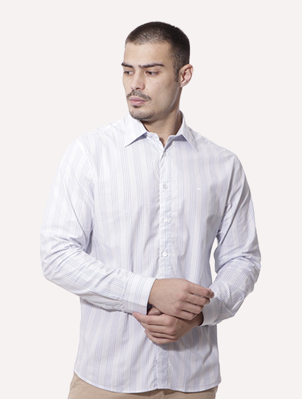 Camisa Ellus Masculina Slim Tricoline Oregon Anatomic Listrada Branca