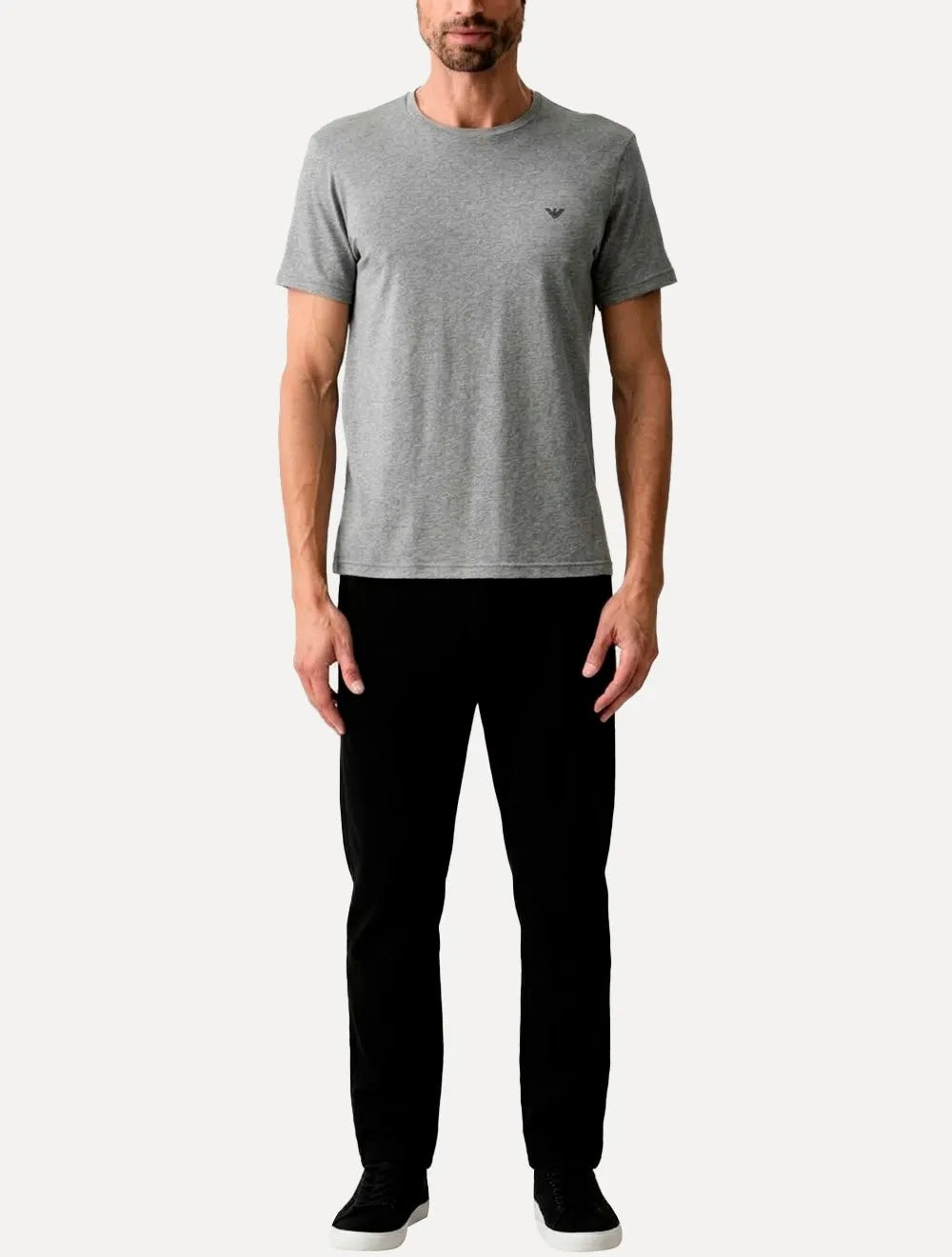 Kit Camisetas Empório Armani Masculina C-Neck Printed Logo Preta e Cinza Mescla