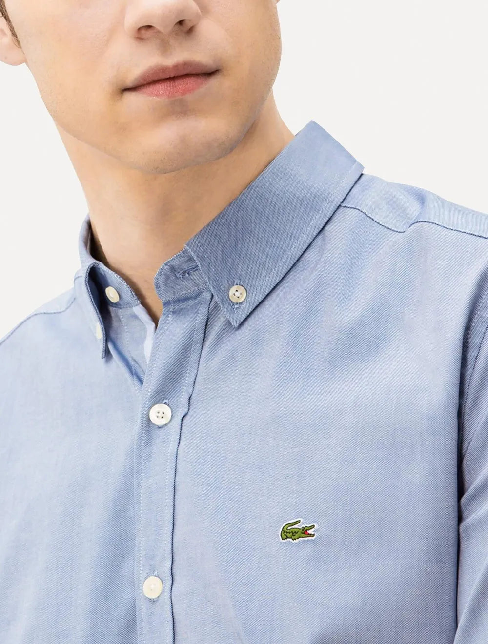 Camisa Lacoste Masculina Regular Pinpoint Cotton Oxford Azul Mescla