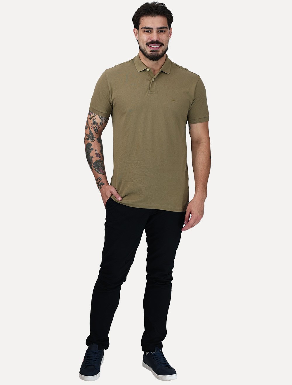 Polo Aramis Masculina Regular Basic Piquet Mono Logo Cáqui Medio