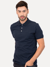 Polo John John Masculina New Simple Light Button Azul Marinho