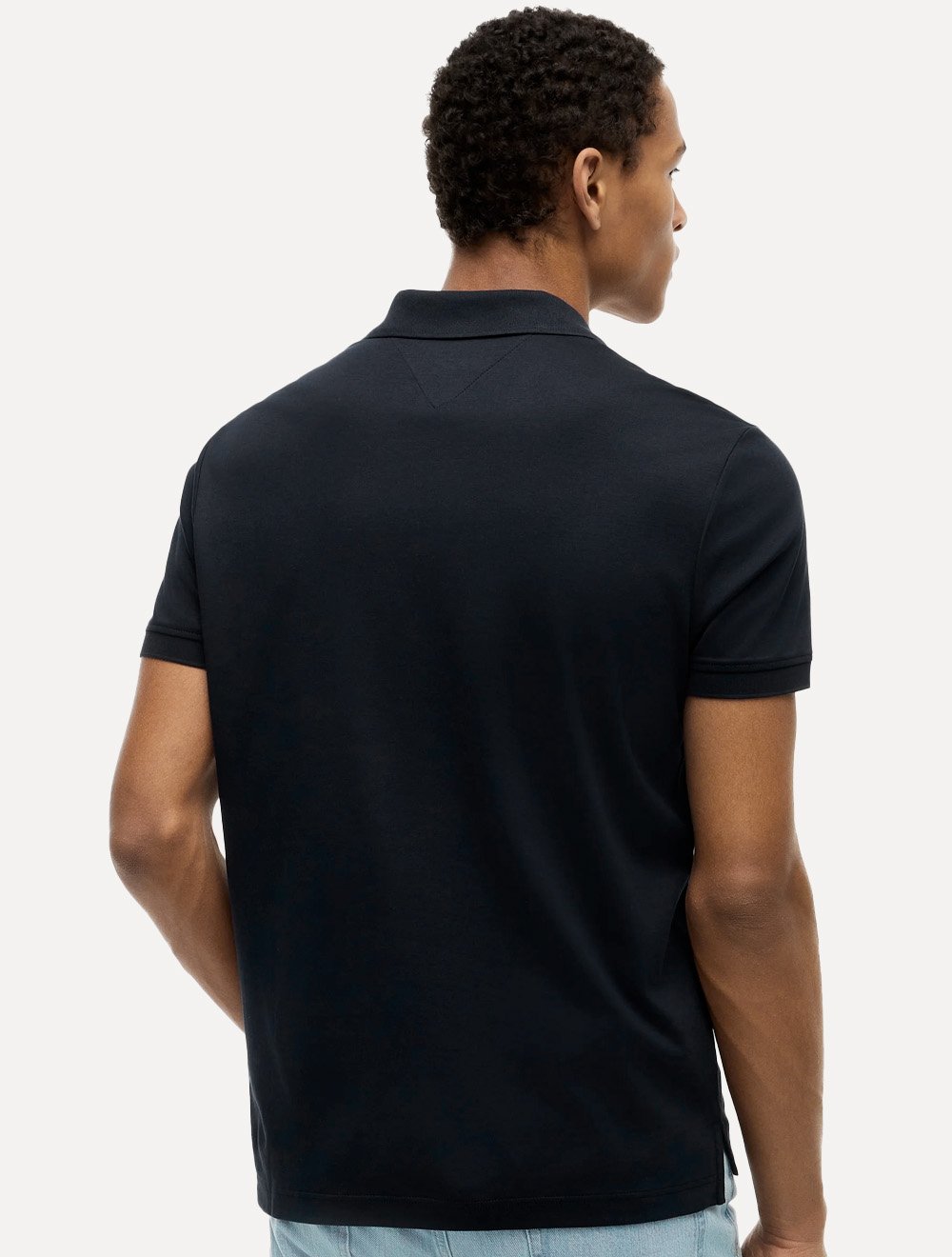 Polo Tommy Hilfiger Masculina Malha Liquid Cotton Zip Azul Marinho