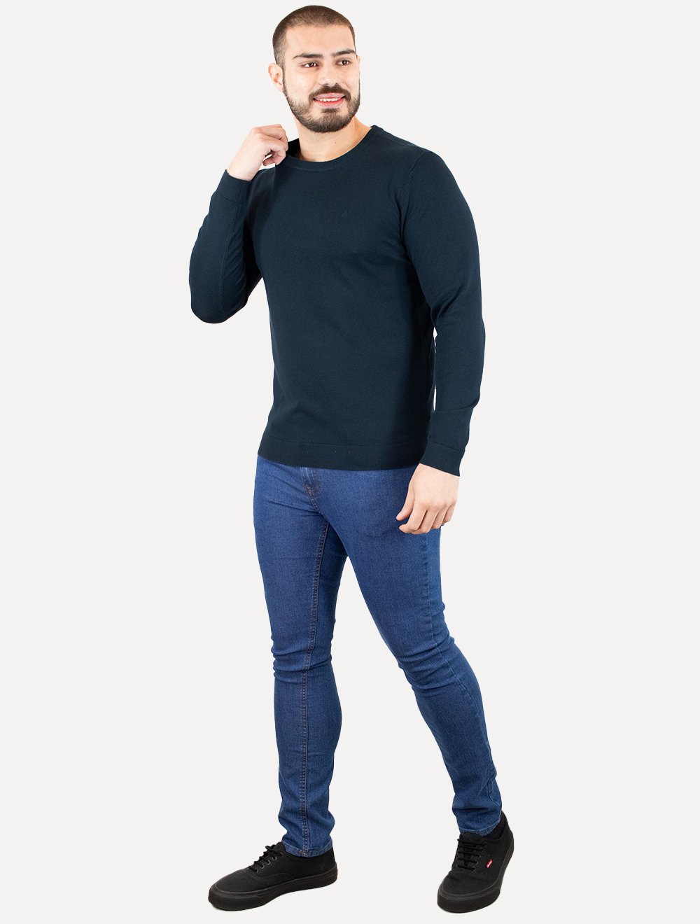 Suéter Calvin Klein Jeans Masculino Crewneck Tricot Mini Logo Azul Marinho