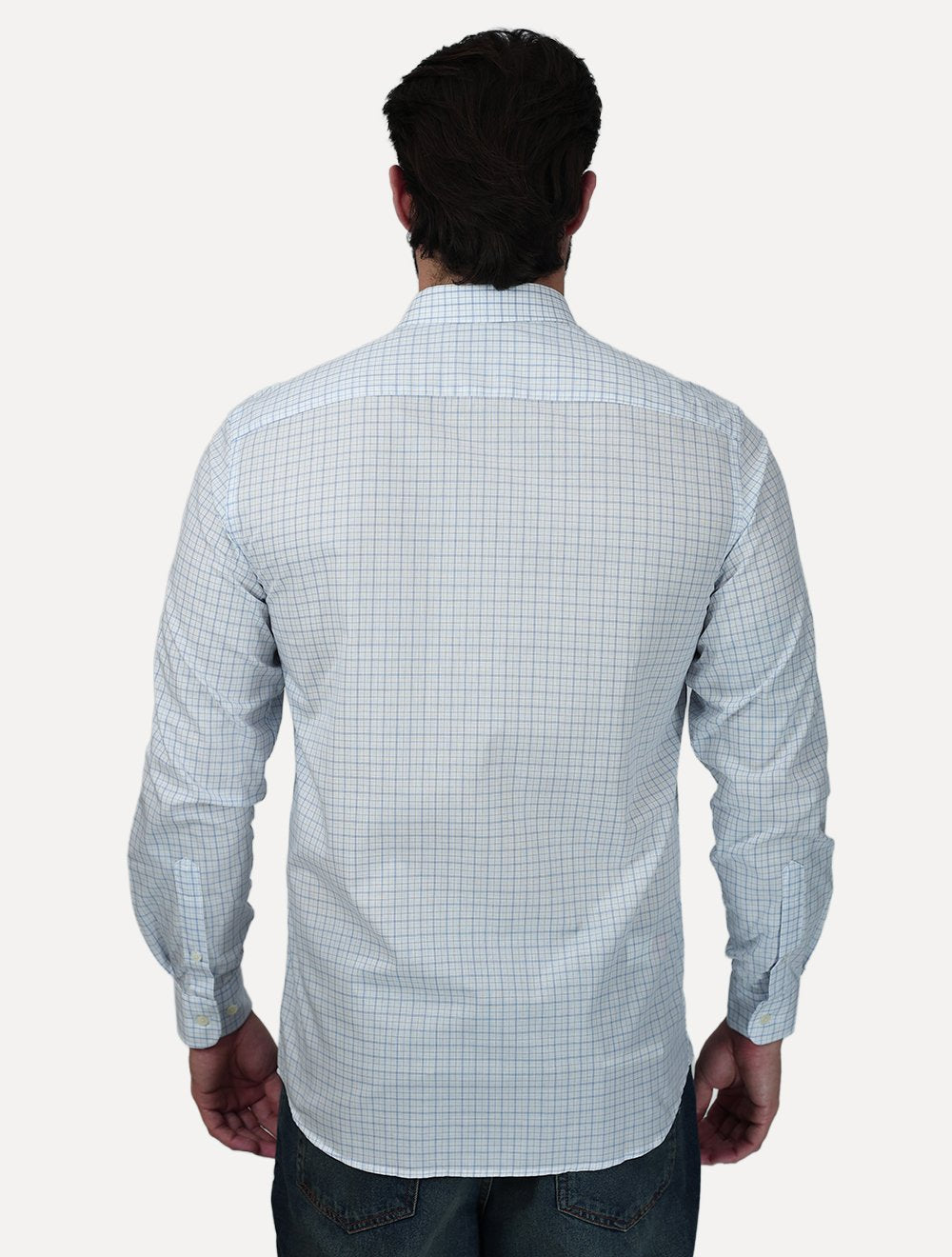 Camisa Dudalina Masculina Slim Superfine Cotton Xadrez Azul Claro