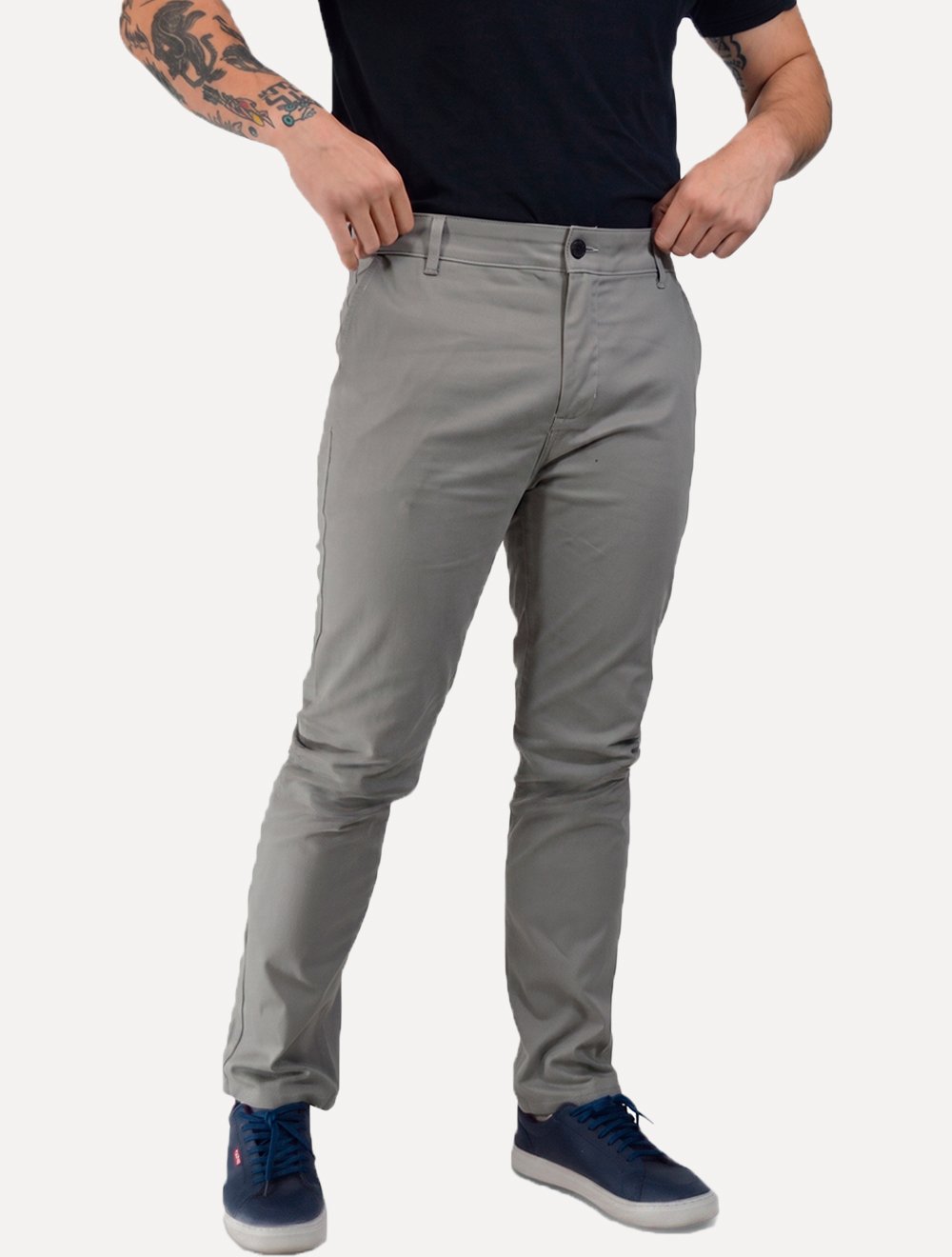 Calça King & Joe Sarja Masculina Slim Cinza