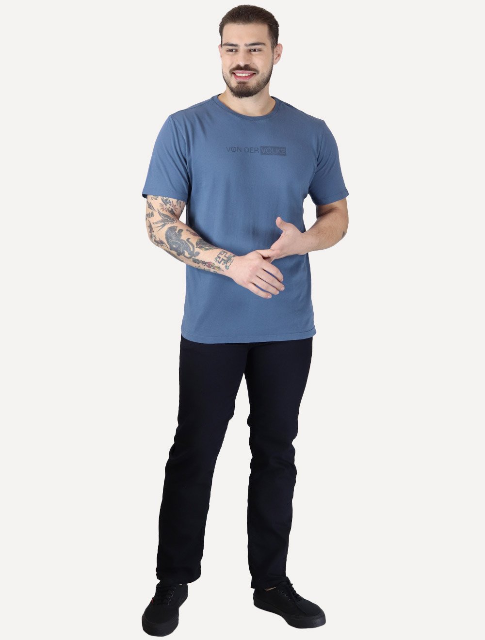 Camiseta Von der Volke Masculina Origineel Lettering Azul Escuro