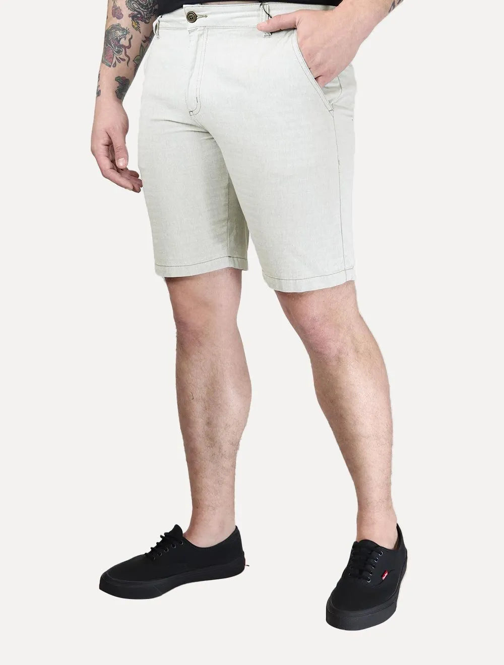 Bermuda Aramis Masculina Chino Fishbone Cinza Claro