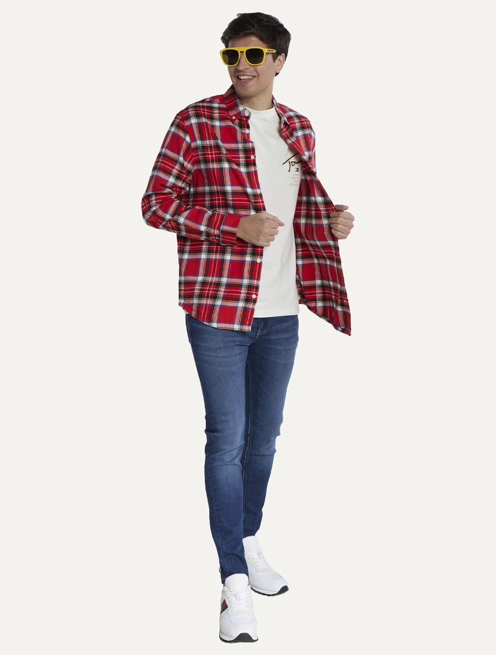 Camisa Tommy Jeans Masculina Regular Xadrez Flannel Check Vermelho