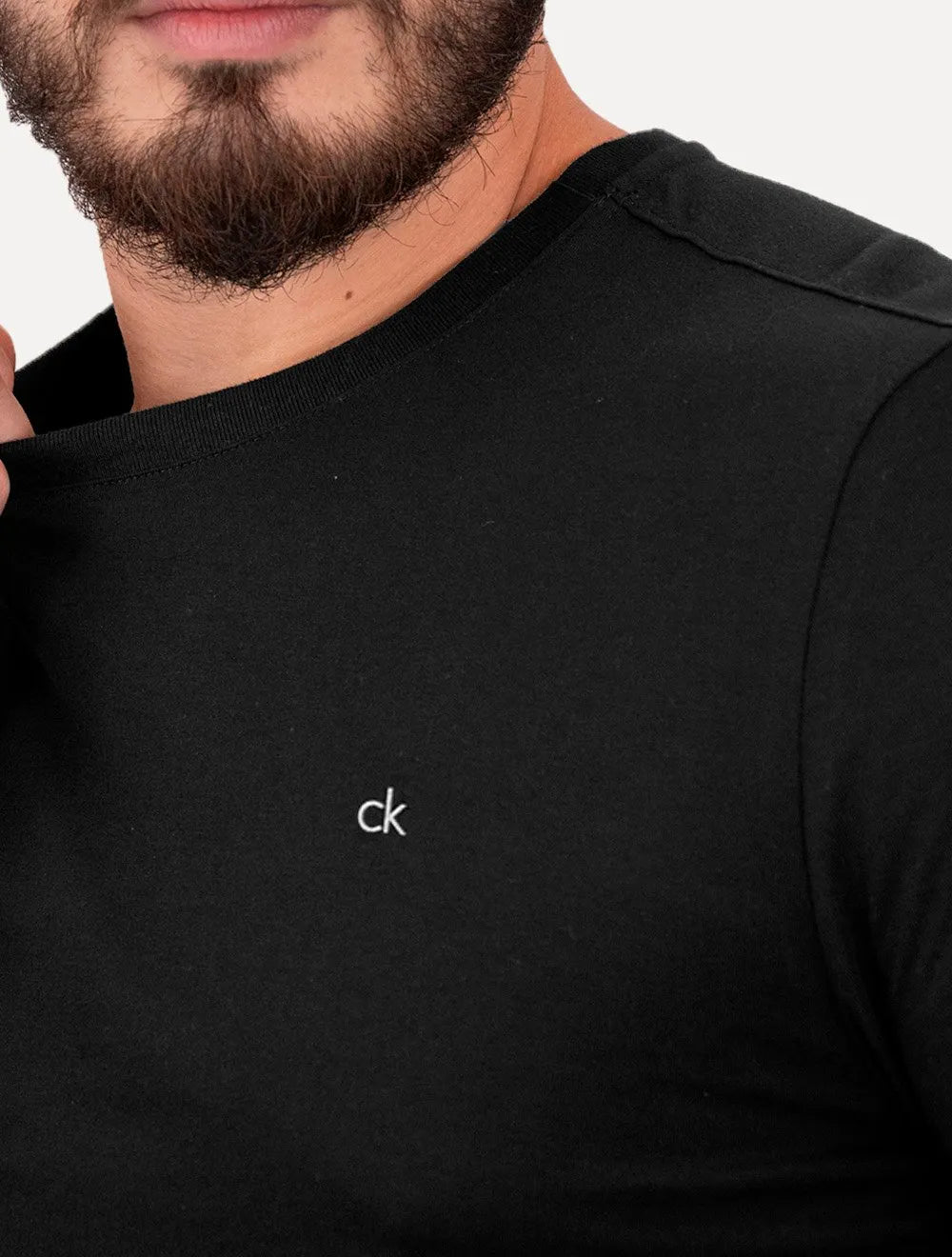 Camiseta Calvin Klein Masculina Meia Malha CK Preta
