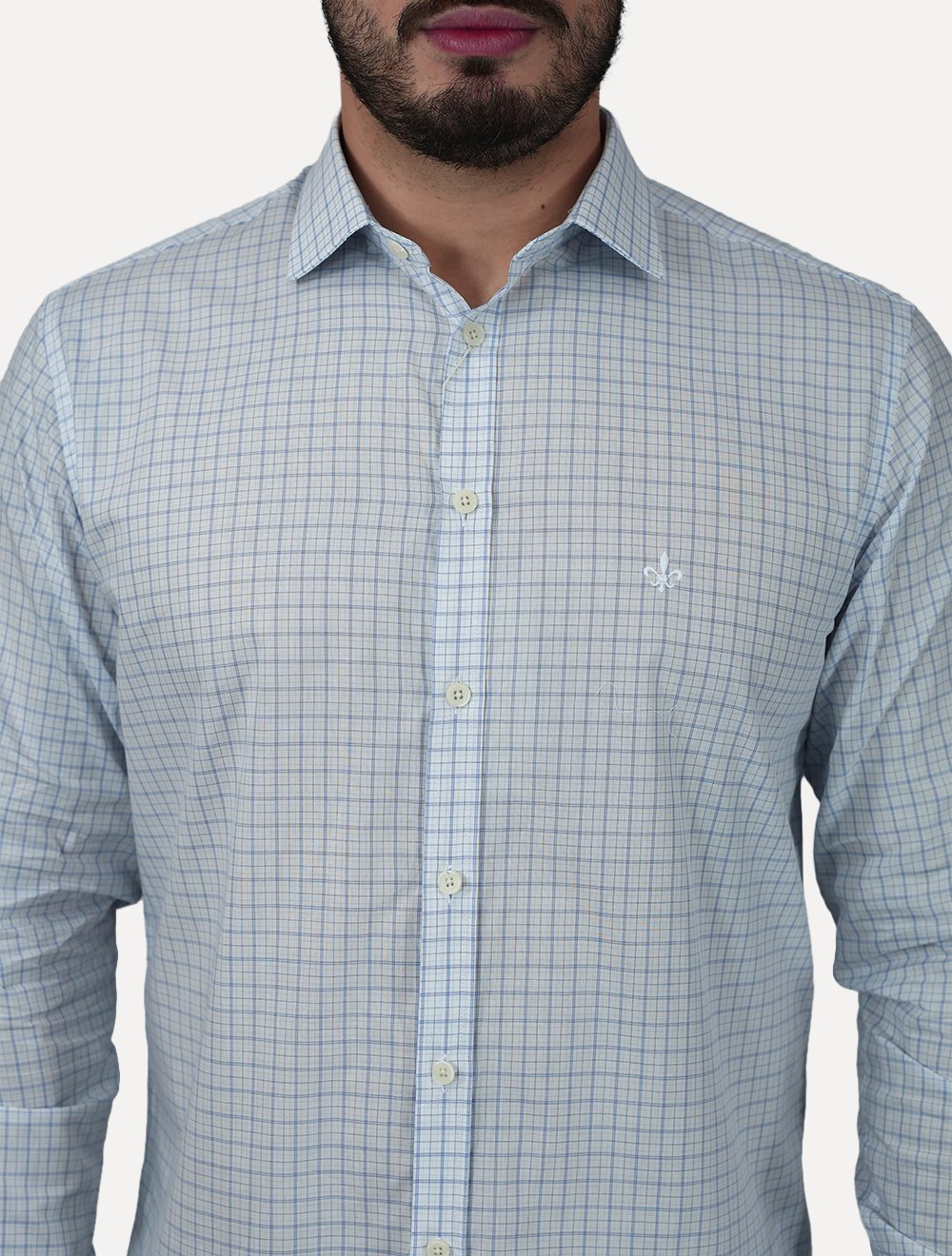 Camisa Dudalina Masculina Slim Superfine Cotton Xadrez Azul Claro