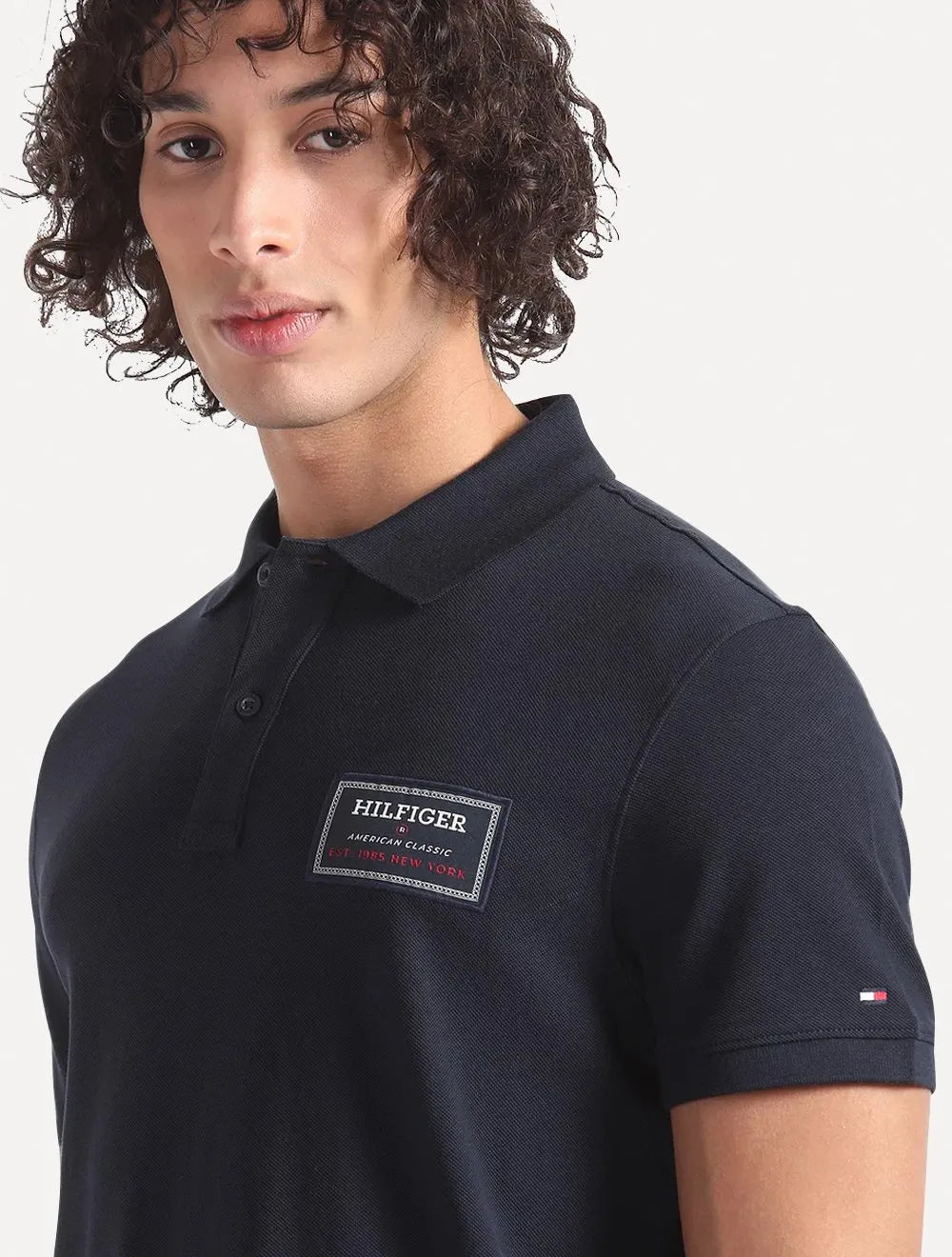 Polo Tommy Hilfiger Masculina Piquet Regular Label Azul Marinho