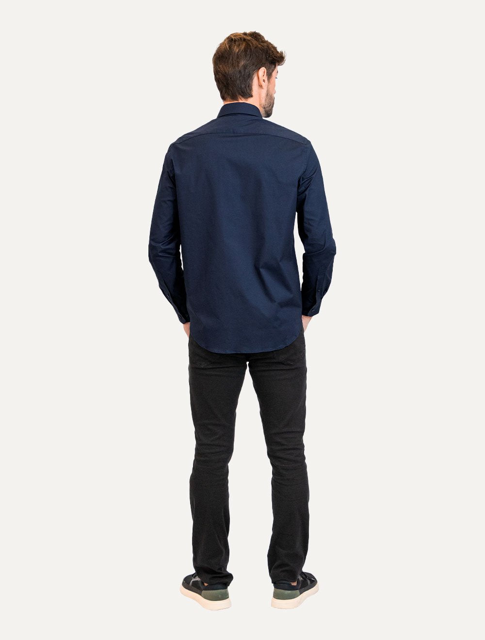 Camisa Aramis Masculina Regular Tricoline Liso Stretch Azul Marinho