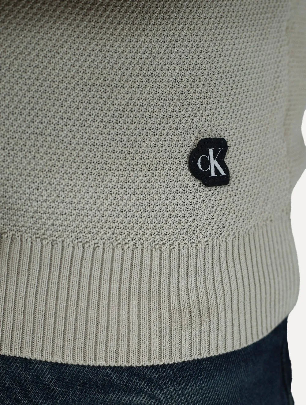 Suéter Calvin Klein Jeans Masculino Crewneck Tricot Patch Reissue Logo Off White